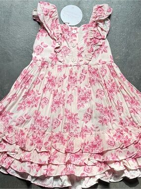 SweetHoney Pink Rose-Print Ruffle Sundress